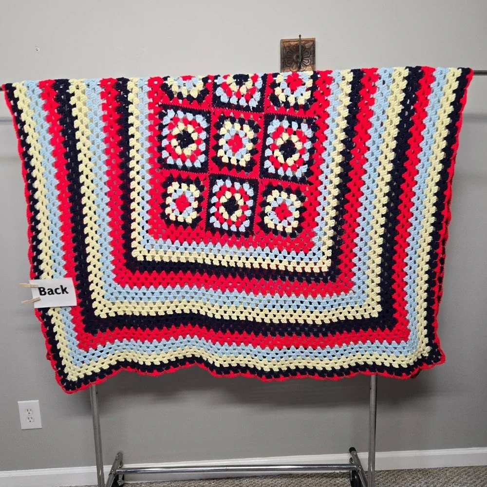 Handmade Crochet Granny‎ Square Afghan Blanket 6'x5' Cottage Shabby Chic Unique
